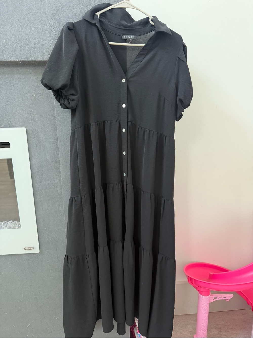 1. State Black Tiered Button-Front Maxi Dress